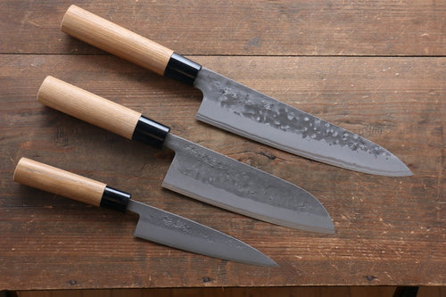 Seisuke Blue Steel No.2 Nashiji Gyuto, Santoku, Petty Japanese Chef Knives Set - Japannywholesale