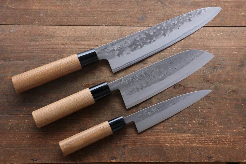 Seisuke Blue Steel No.2 Nashiji Gyuto, Santoku, Petty Japanese Chef Knives Set - Japannywholesale