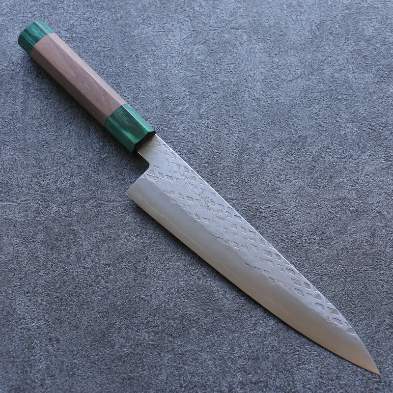 Seisuke Silver Steel No.3 Hammered Gyuto  210mm Walnut(With Double Green Pakka wood) Handle - Japannywholesale