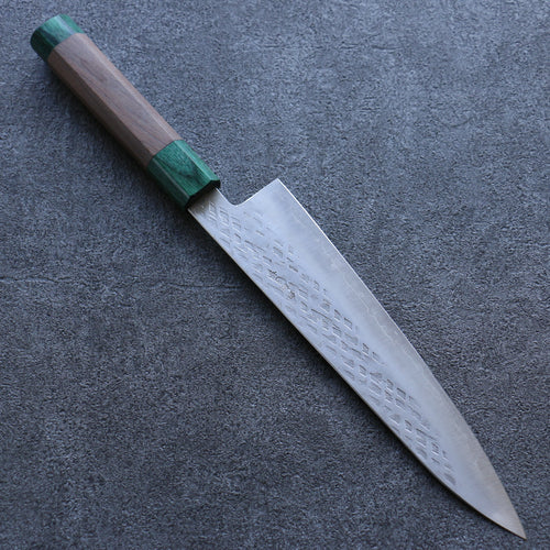 Seisuke Silver Steel No.3 Hammered Gyuto  210mm Walnut(With Double Green Pakka wood) Handle - Japannywholesale