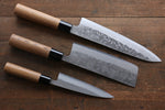 Seisuke Blue Steel No.2 Nashiji Gyuto, Nakiri, Petty Japanese Chef Knives Set - Japannywholesale