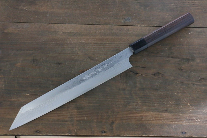 Hideo Kitaoka [Left Handed] White Steel No.2 Damascus Kiritsuke Yanagiba  270mm Shitan Handle - Japannywholesale