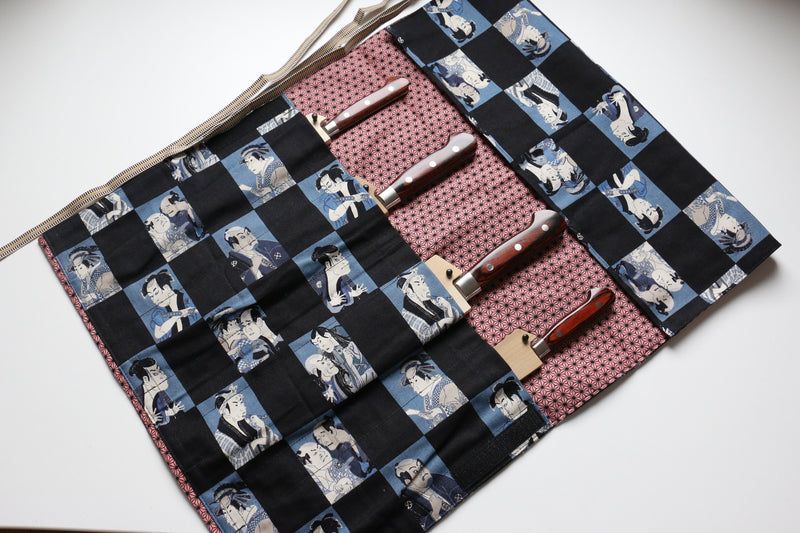 Japanese Style Knife Roll Aokabuki-Ura-Akakasuri 4 Pockets - Japannywholesale