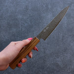 Seisuke ZA-18 Mirrored Finish Damascus Petty-Utility  135mm Oak Handle - Japannywholesale