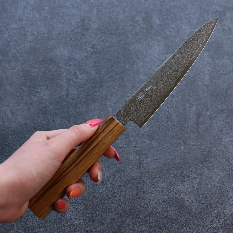 Seisuke ZA-18 Mirrored Finish Damascus Petty-Utility  135mm Oak Handle - Japannywholesale