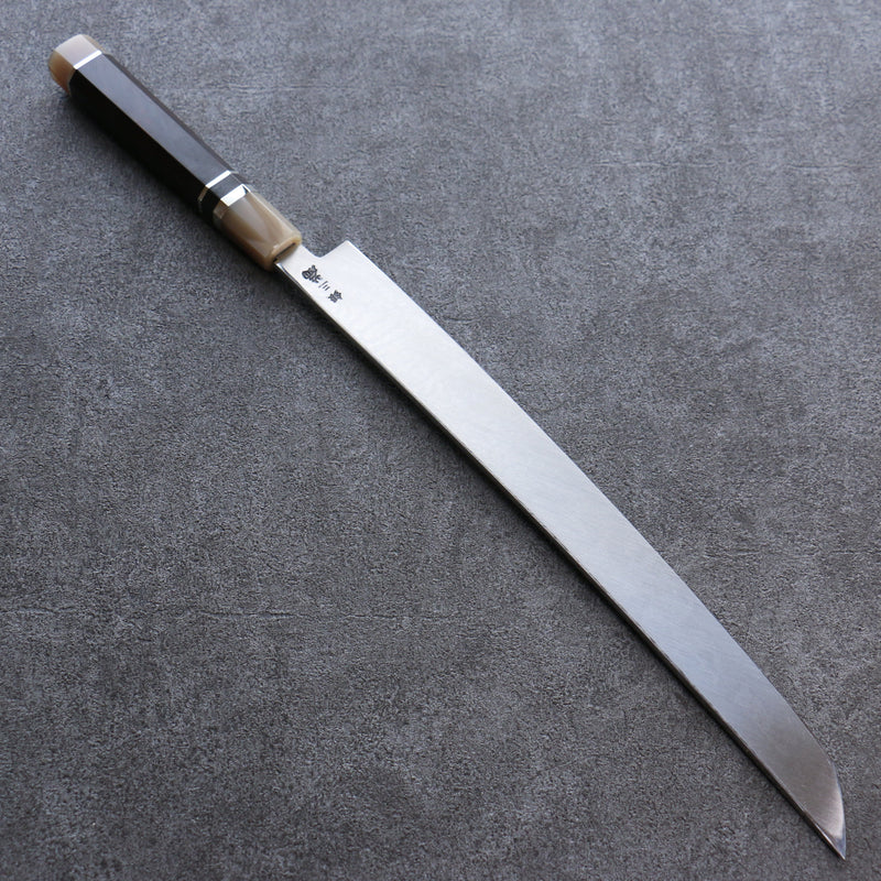 Sakai Takayuki Zangetsu Silver Steel No.3 Mirrored Finish Sakimaru Yanagiba  330mm Ebony Wood Handle with Sheath - Japannywholesale