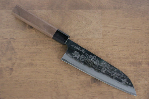 Sakai Takayuki Blue Steel No.2 Kurouchi Koshitantan engraving Santoku  170mm Walnut Handle - Japannywholesale