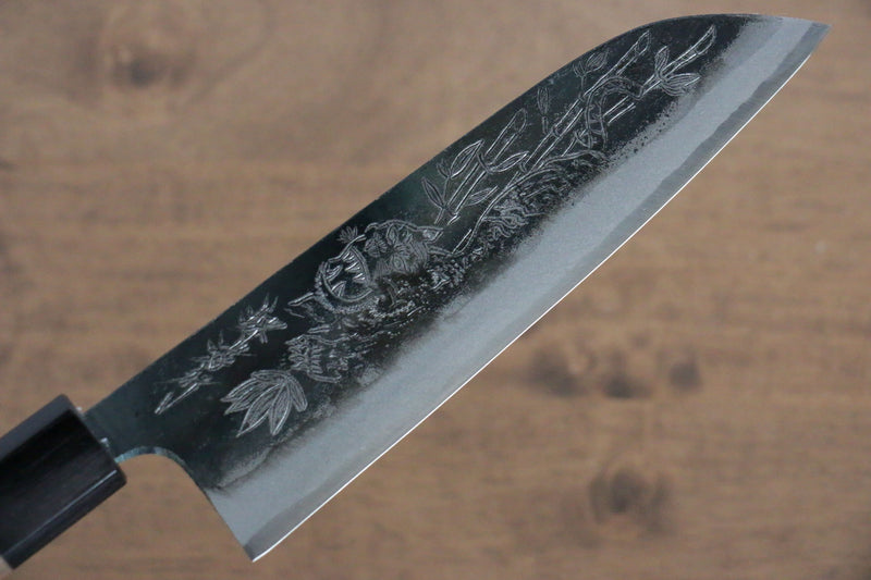 Sakai Takayuki Blue Steel No.2 Kurouchi Koshitantan engraving Santoku  170mm Walnut Handle - Japannywholesale