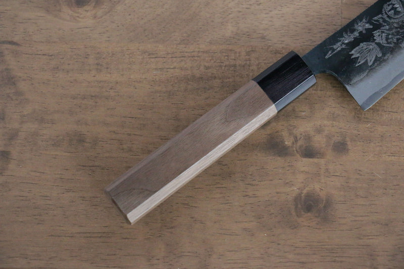 Sakai Takayuki Blue Steel No.2 Kurouchi Koshitantan engraving Santoku  170mm Walnut Handle - Japannywholesale