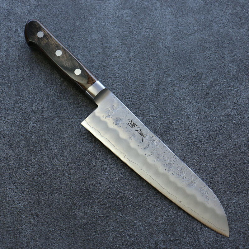 Seisuke Silver Steel No.3 Nashiji Santoku  180mm Brown Pakka wood Handle - Japannywholesale