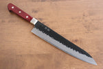 Seisuke Kurobeni Blue Super Hammered Kurouchi Gyuto  240mm Red Pakka wood Handle - Japannywholesale