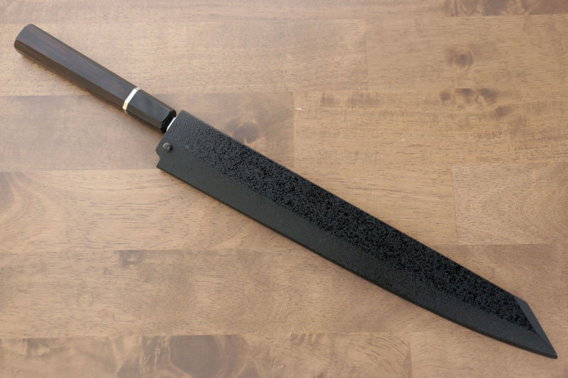 Sakai Takayuki Fujisan White Steel No.2 Honyaki Kiritsuke Yanagiba  300mm Ebony with Ring Handle with Sheath - Japannywholesale