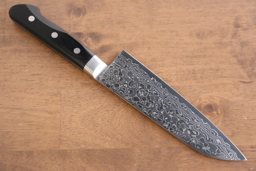 Seisuke Kagami AUS10 Mirrored Finish Damascus Santoku  170mm Black Pakka wood Handle - Japannywholesale