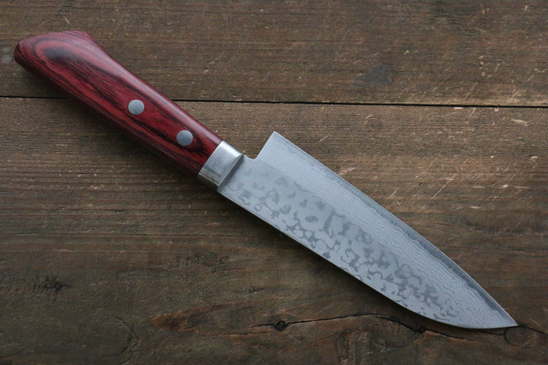 Kunihira Sairyu VG10 Damascus Small Santoku  135mm Red Pakka wood Handle - Japannywholesale