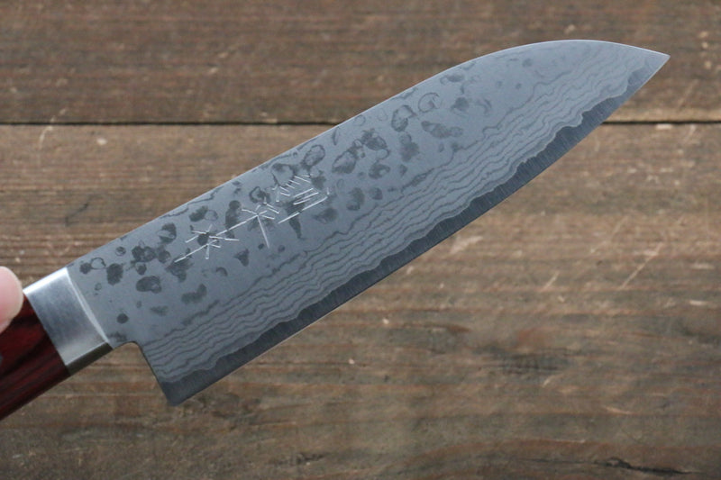 Kunihira Sairyu VG10 Damascus Small Santoku  135mm Red Pakka wood Handle - Japannywholesale