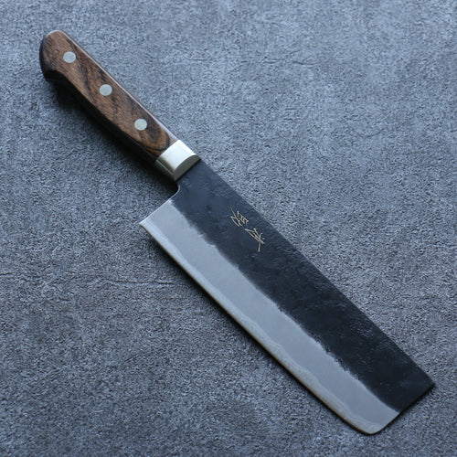 Seisuke Blue Super Black Nakiri  165mm Brown Pakka wood Handle - Japannywholesale