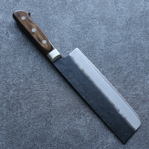 Seisuke Blue Super Black Nakiri  165mm Brown Pakka wood Handle - Japannywholesale