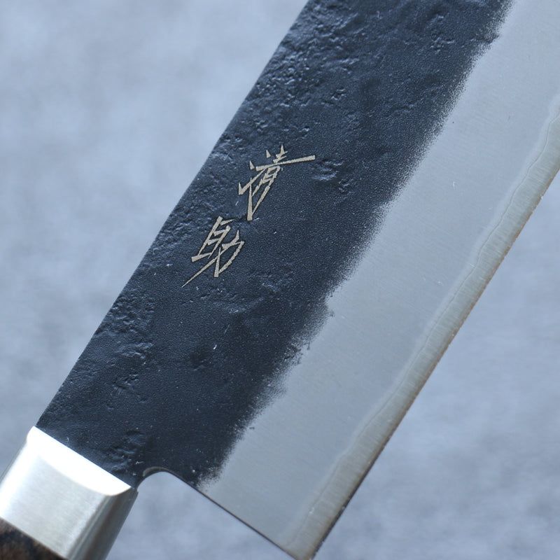 Seisuke Blue Super Black Nakiri  165mm Brown Pakka wood Handle - Japannywholesale