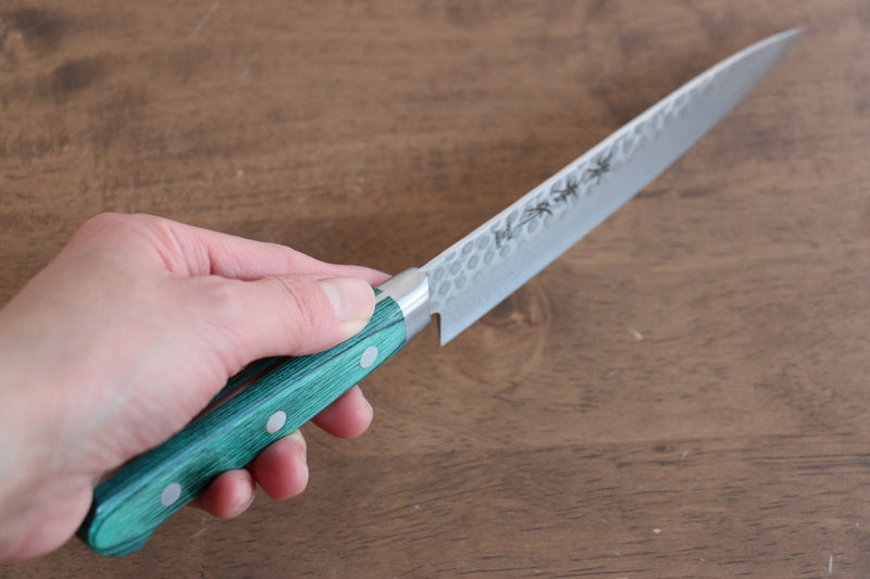 Sakai Takayuki VG10 17 Layer Damascus Petty-Utility  135mm Green Pakka wood Handle - Japannywholesale