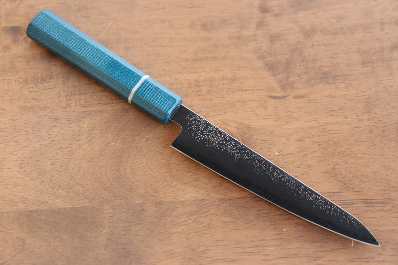 Seisuke VG5 Nashiji black dye Petty-Utility  150mm Blue Canvas Micarta Handle - Japannywholesale