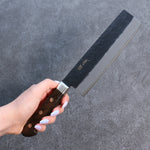 Seisuke Blue Super Black Nakiri  165mm Brown Pakka wood Handle - Japannywholesale