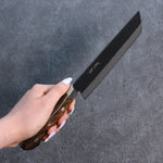 Seisuke Blue Super Black Nakiri  165mm Brown Pakka wood Handle - Japannywholesale