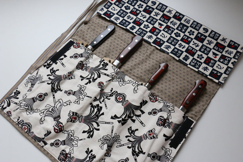 Japanese Style Knife Roll Konkanji-Ura-Konkasuri-Hikeshi 4 Pockets - Japannywholesale