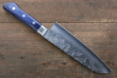 Seisuke Aonashi AUS10 3 Layer Nashiji Santoku  170mm Blue Pakka wood Handle - Japannywholesale