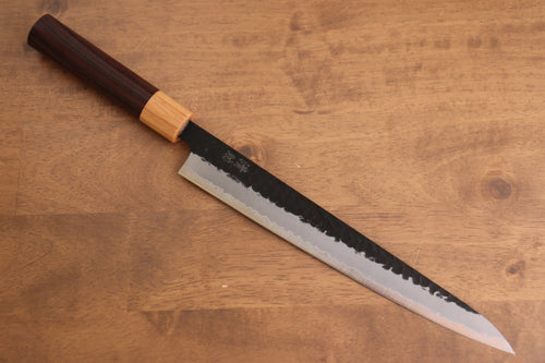 Seisuke Kokubyaku Blue Super Hammered Kurouchi Sujihiki  240mm Shitan Handle - Japannywholesale