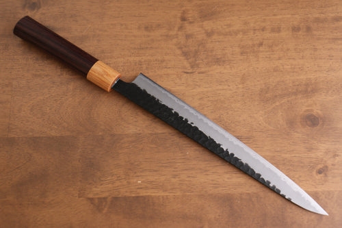 Seisuke Kokubyaku Blue Super Hammered Kurouchi Sujihiki  240mm Shitan Handle - Japannywholesale