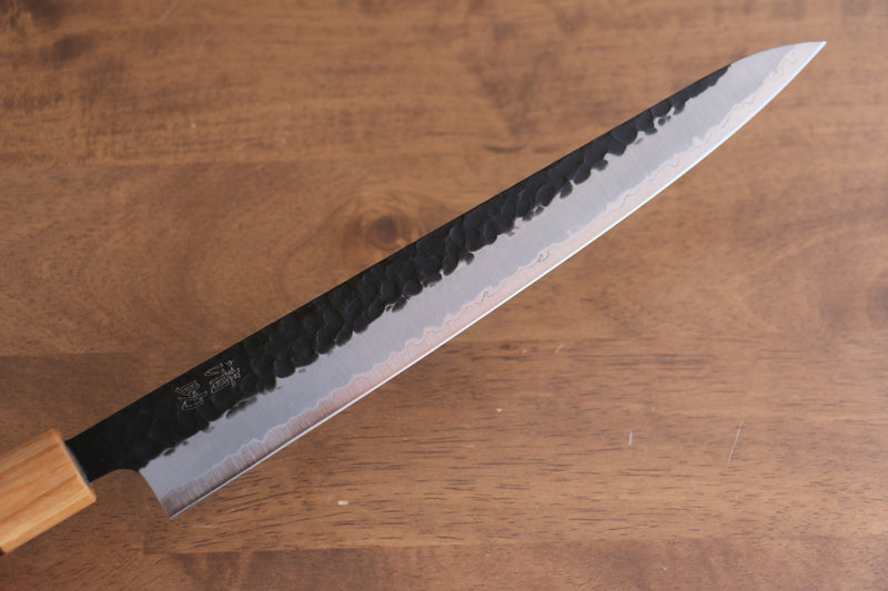 Seisuke Kokubyaku Blue Super Hammered Kurouchi Sujihiki  240mm Shitan Handle - Japannywholesale