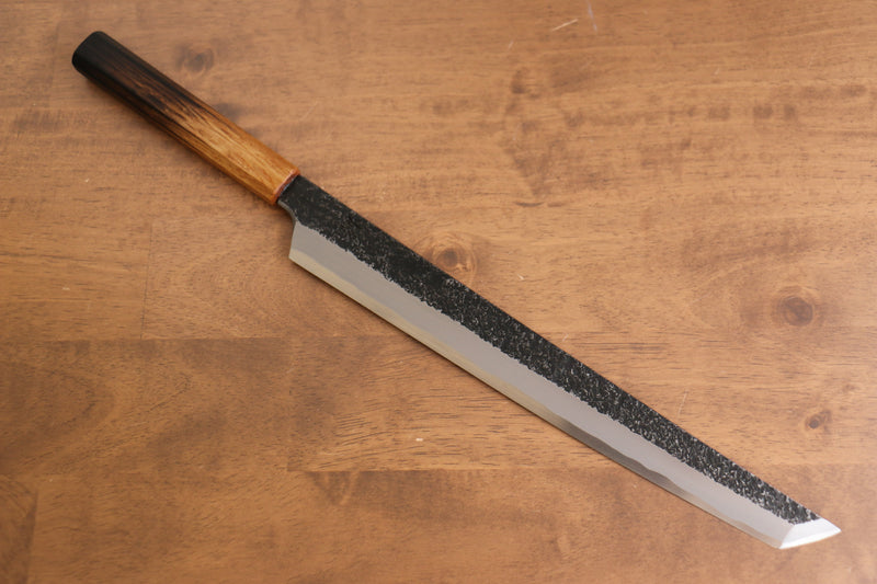 Sakai Takayuki Homura Guren Genbu Blue Steel No.2 Kurouchi Hammered Sakimaru Yanagiba  300mm Burnt Oak Handle - Japannywholesale