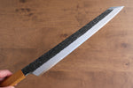 Sakai Takayuki Homura Guren Hien Blue Steel No.2 Kurouchi Hammered Kengata Yanagiba  300mm Burnt Oak Handle - Japannywholesale