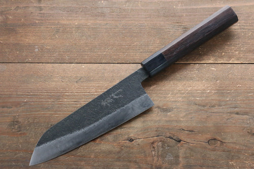 Takayuki Iwai Blue Super Kurouchi Hammered Santoku  165mm Shitan Handle - Japannywholesale