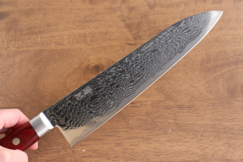 Seisuke Nami AUS10 Mirrored Finish Damascus Gyuto  210mm Red Pakka wood Handle - Japannywholesale