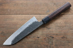 Takayuki Iwai Blue Super Kurouchi Hammered Santoku  165mm Shitan Handle - Japannywholesale