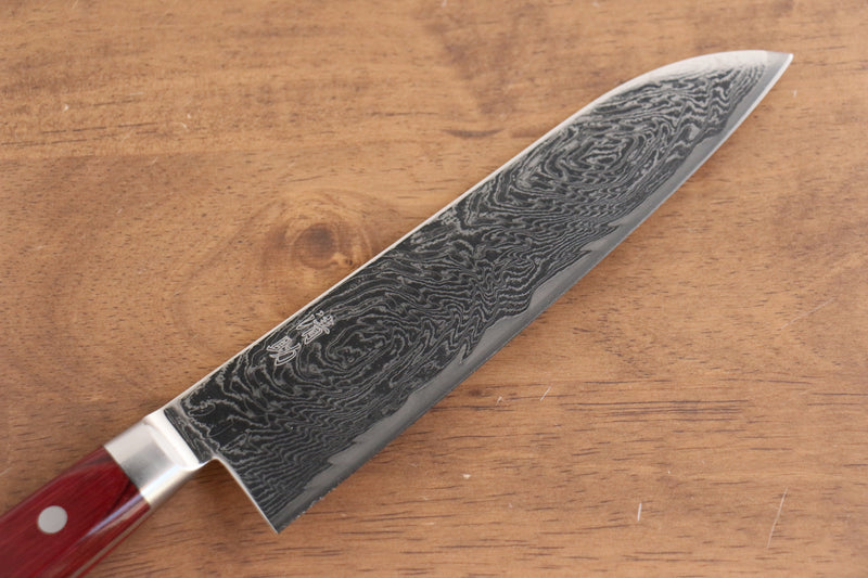 Seisuke Nami AUS10 Mirrored Finish Damascus Santoku  180mm Red Pakka wood Handle - Japannywholesale