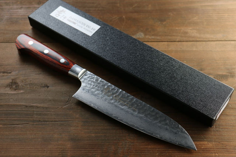 Sakai Takayuki VG10 33 Layer Damascus Santoku  180mm Mahogany Pakka wood Handle - Japannywholesale