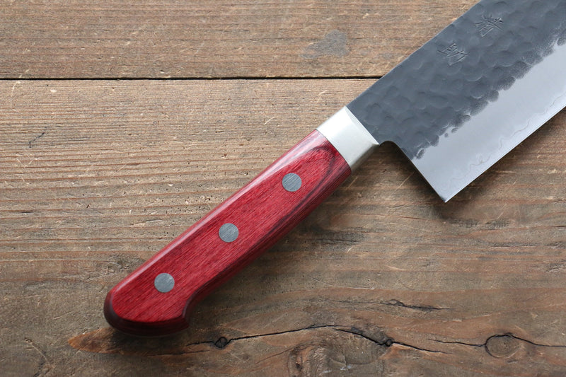 Seisuke Kurobeni Blue Super Hammered Kurouchi Nakiri  165mm Red Pakka wood Handle - Japannywholesale