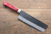 Seisuke Kurobeni Blue Super Hammered Kurouchi Nakiri  165mm Red Pakka wood Handle - Japannywholesale