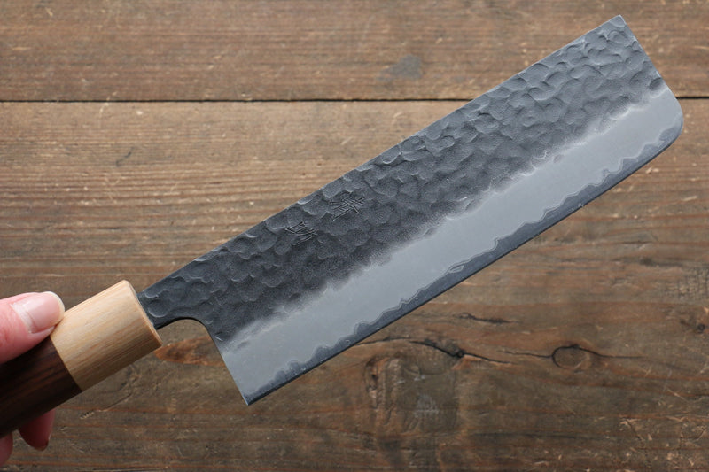 Seisuke Kokubyaku Blue Super Hammered Nakiri  165mm Morado Handle - Japannywholesale