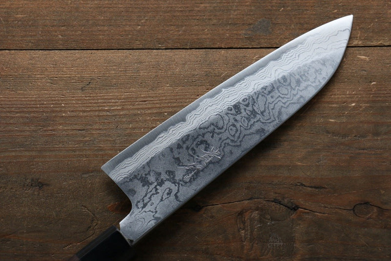 Takayuki Iwai Blue Steel No.2 Damascus Funayuki  180mm Shitan Handle - Japannywholesale