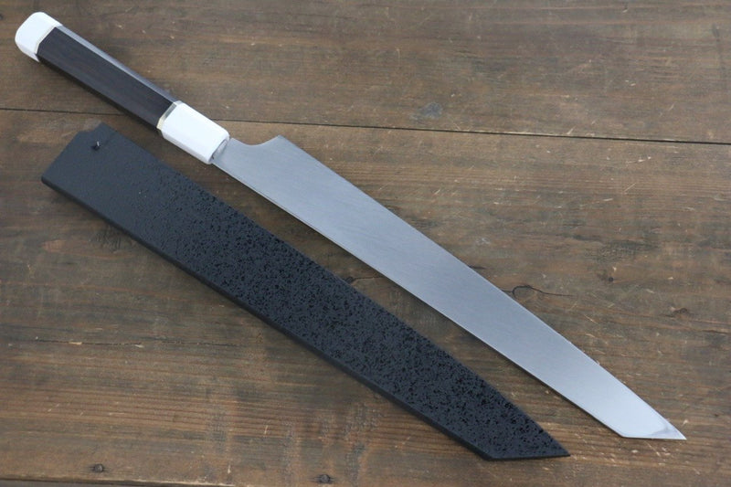 Sakai Takayuki Ginryu Honyaki Swedish Steel Mirrored Finish Kengata Yanagiba  300mm Ebony Wood Handle with Sheath - Japannywholesale