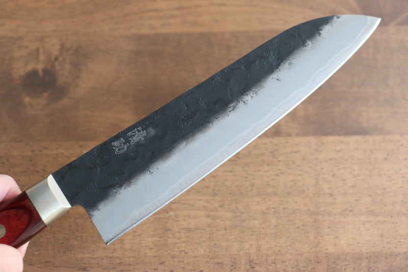 Seisuke Kuronashi Blue Super Nashiji Kurouchi Santoku  180mm Red Pakka wood Handle - Japannywholesale