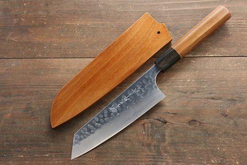 Yoshimi Kato Silver Steel No.3 Hammered Bunka  165mm with Brown Lacquered Handle - Japannywholesale