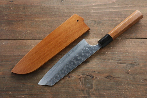Yoshimi Kato Silver Steel No.3 Hammered Bunka  165mm with Brown Lacquered Handle - Japannywholesale