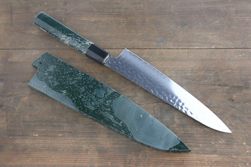 Sakai Takayuki VG10 33 Layer Damascus Hammered Gyuto  210mm Green Lacquered Handle with Sheath - Japannywholesale