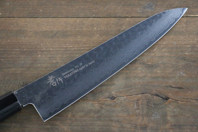 Sakai Takayuki VG10 33 Layer Damascus Hammered Gyuto  210mm Green Lacquered Handle with Sheath - Japannywholesale