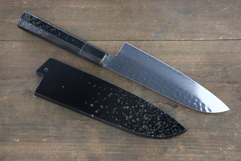 Sakai Takayuki VG10 33 Layer Damascus Hammered Santoku  170mm Silver Dots Lacquered Handle with Sheath - Japannywholesale