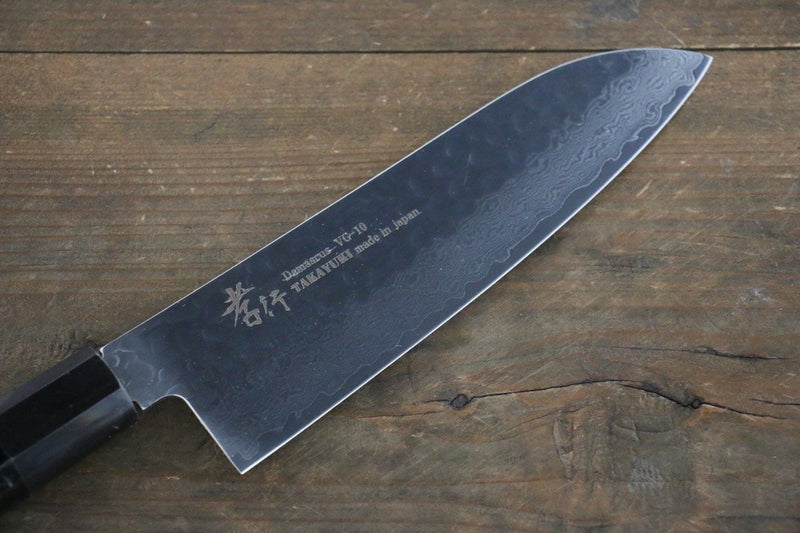 Sakai Takayuki VG10 33 Layer Damascus Hammered Santoku  170mm Silver Dots Lacquered Handle with Sheath - Japannywholesale